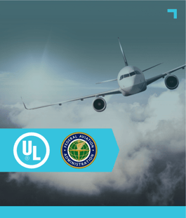 Commercial aircraft in flight representing FAA and UL flammability compliance standards for aerospace flame-retardant epoxy applications